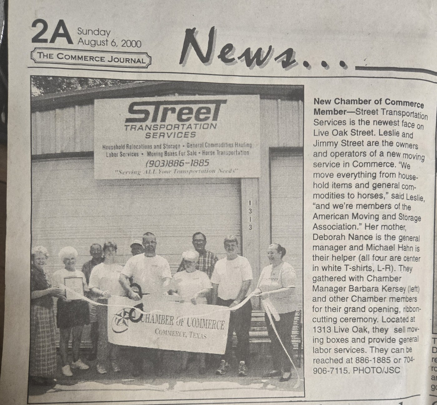The Commerce Journal, August 6, 2000 — Street Transportation ribbon-cutting